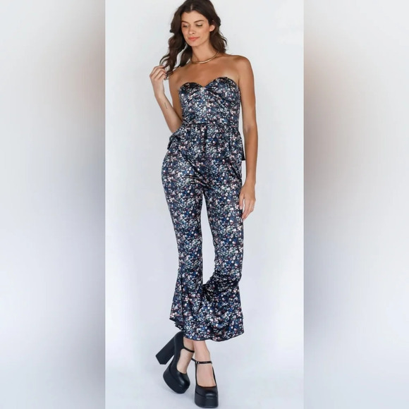 Multi Color Floral Print Velvet Top & Flare Pants Set #437, 438 - Picture 1 of 8